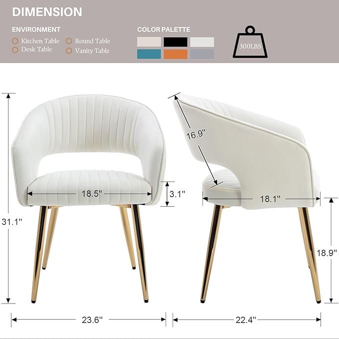 COMULER Cream Velvet Dining Chairs Gold Legs, Modern Dining Room Chairs with Arms Set of 4 Upholstered Accent Chair Armchair with Barrel Back for Kitchen Living Room