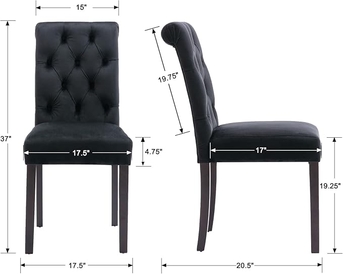 chairus Dining Chairs Set of 6 Mid Century Modern Living Room Chairs with Button Tufted High Back Velvet Armless Chair Comfy Upholstered Side Chairs for Kitchen/Restaurant/Bedroom, Black