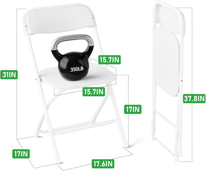 Folding Chairs10 Pack,Plastic Folding Chairs with Steel Frame,White Folding Chairs for Outdoor Heavy Duty 350lb Capacity Portable Event,Wedding Party Office Dining