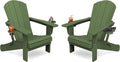 KINGYES Folding Adirondack Chair Set of 2, Dual Cup Holders & All-Weather HDPE, Wood-Like Patio Chair for Backyard, Camping, Pool & Fire Pit, Avocado Green