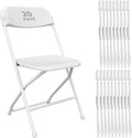 20 Pack White Plastic Folding Chair, Indoor Outdoor Portable Stackable Commercial Seat with Steel Frame 350lb. Capacity for Events Office Wedding Party Picnic Kitchen Dining