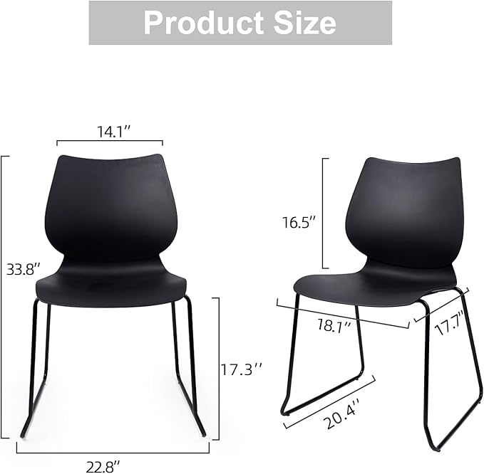 Stacking Chairs, Stackable Waiting Room Chairs, Conference Chair with Back & Church Chairs No Wheels with Metal Legs, Suitable for Offices Conference Training Waiting Room Set of 4, Black