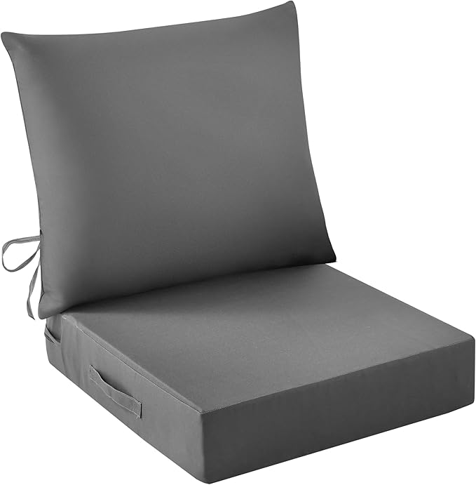Outdoor Seat Cushion Set, Waterproof & Fade Resistant Patio Chair Cushions, Outdoors Cushion for Patio Furniture, 24 x 24 x 4 Inch, Outdoor Couch Cushions with Handle and Ties, Grey
