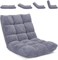Moccha 14-Position Floor Chair, Folding Sofa Chair with Back Support, Memory Foam Floor Gaming Chairs for Adults, Adjustable Padded Couch Recliner Sleeper Bed for Reading, Meditating, Gray