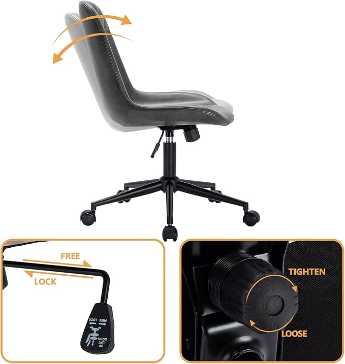 DUHOME Modern PU Leather Office Chair Desk Chair Swivel Computer Chair Grey