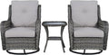 Rilyson Wicker Rocking Chair Swivel Chairs - 3 Piece Rocker Patio Furniture Set Rattan Rocking Bistro Sets with Glass Top Side Table for Outdoor Porch Deck Garden Backyard (Mixed Grey/Grey)