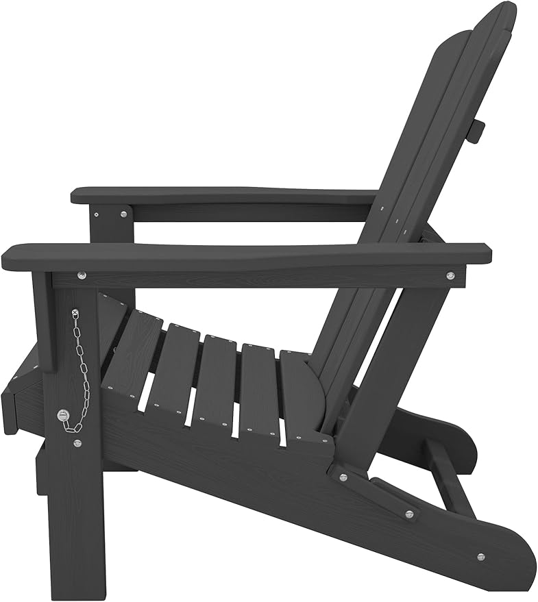 KINGYES Folding Adirondack Chair Set of 4, HDPE All-Weather Folding Adirondack Chair, Grey