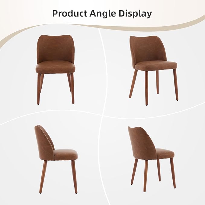 ElfinAura Dining Chair Set of 2, Leather Upholstered Dining Chair with Wood Legs, Wing Backrest, Wooden Kitchen Chair, Kitchen Chairs with Thick Cushions for Dining Room, Living Room, Brown