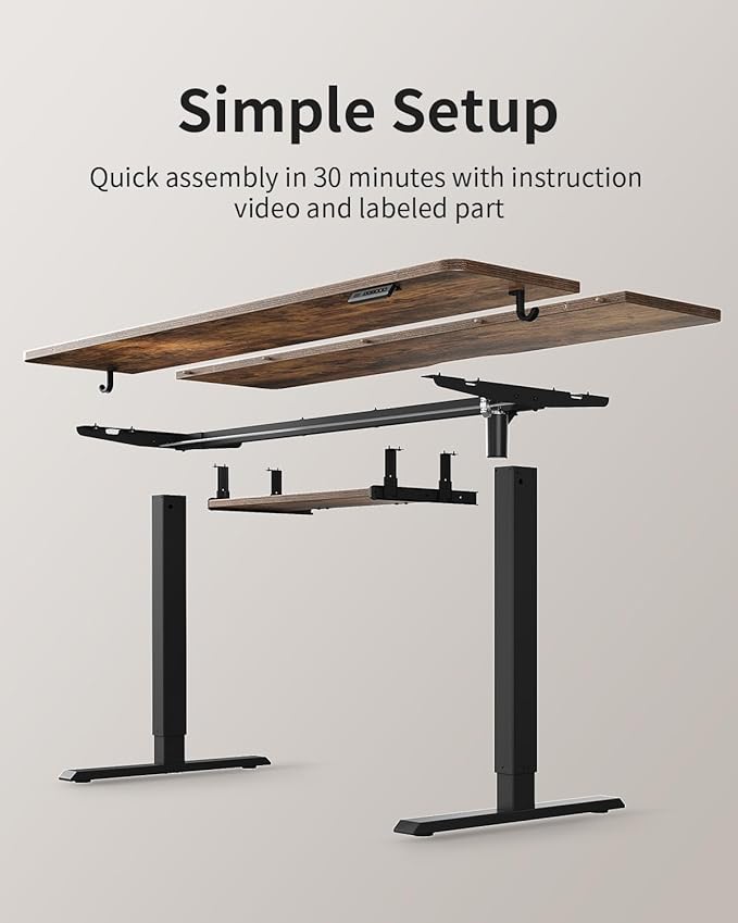 FEZIBO Standing Desk with Keyboard Tray, 48 x 24 Inch Adjustable Height Sit Stand Desk with Memory Presets for Home Office, Ergonomic Computer Workstation, Rustic Brown