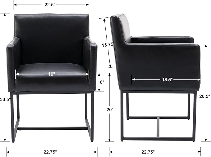 BESTANO Set of 4 Upholstered Dining Chairs with Armrest, PU Leather Modern Accent Armchairs, Kitchen & Dining Room Chairs Side Chairs, Black