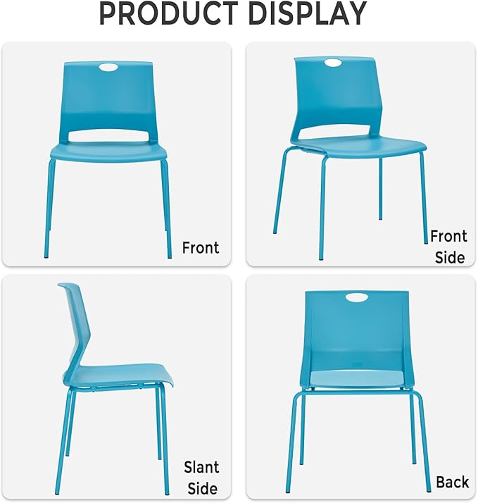 Sidanli Waiting Room Chairs, Stackable Office Chairs with Comfortable Streamline Seat, Blue Stacking Chairs No Wheels for Meeting Room, Set of 4.