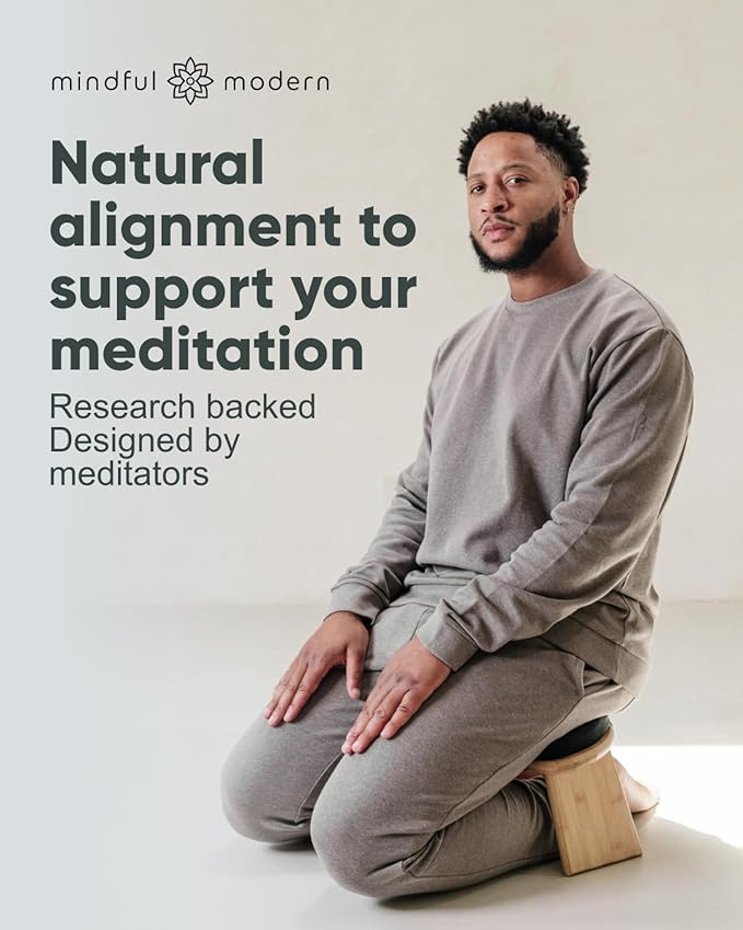 Mindful Modern Folding Meditation Bench - Bamboo Kneeling Stool w/Locking Magnetic Hinges - Prayer Kneeler Seiza Chair w/Soft Pillow & Travel Bag