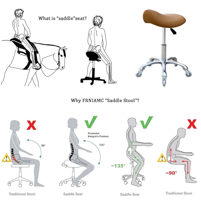 Professional Saddle Stool with Wheels Ergonomic Swivel Height Adjustable for Clinic Dentist Beauty Salon Tattoo Office (Camel)