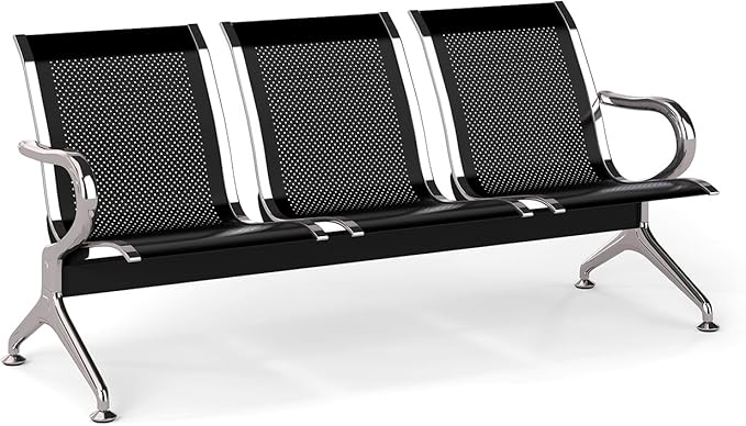 Kinfant Waiting Room Chair - 3-Seat Office Guest Reception Seat Waiting Room Bench with Armrest for Airport, Hospital, Bank, Salon, Barbershop, Hall(Black Mesh)