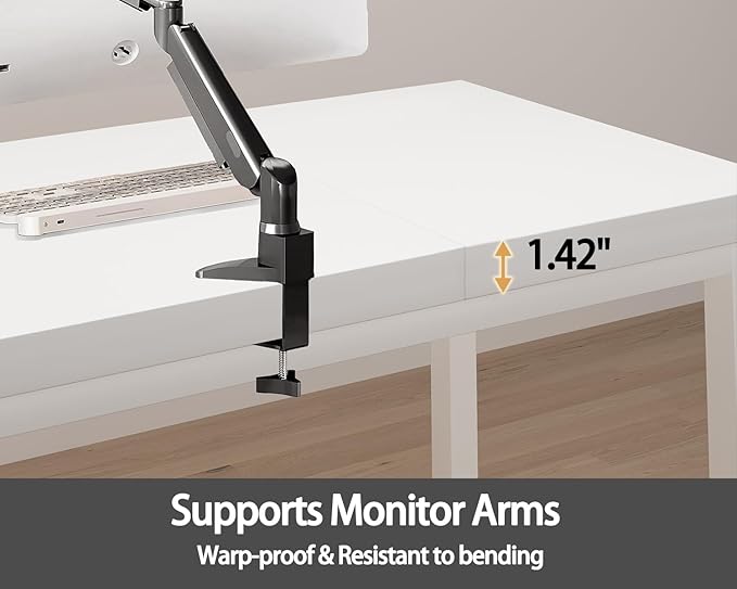 55 Inch Wooden Computer Desk with Thick Desktop - Gaming, Writing Table for Home Office, Study, Work, Student & School Use, Simple Style, White