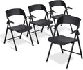 Folding Office Chair, Plastic Folding Chairs with Detachable Armrest, Stackable Dining Chairs, Portable Foldable Chair for Indoor, Outdoor, Wedding, Party, Picnic, Yard, Garden (Black, 4Pack)