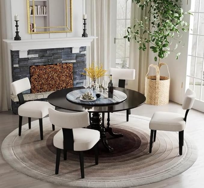 RIVOVA Linen Dining Chairs Set of 4 Modern Dining Chair with Black Wood Legs, Upholstered Dining Chairs for Dining Room, Kitchen, Vanity, Living Room, Beige