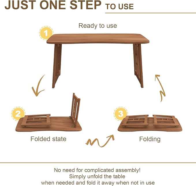 JNNXZZ Japanese Folding Coffee Table,Bamboo Foldable Low Table for Sitting On Floor,Collapsible Floor Tea Tables,Portable Meditation Table for Tatami Living Room Bay Window Office Apartment (Brown)