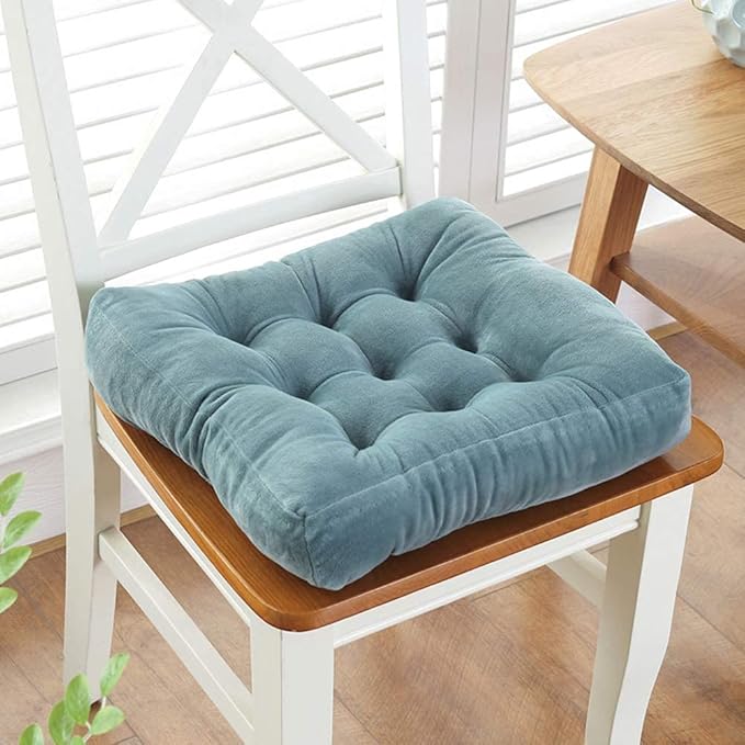 vctops Velvet Solid Chair Pad Super Soft Plush Washable Square Seat Cushion for Kitchen Dining Room (Blue,16" x 16")