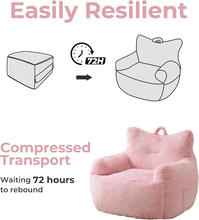 Giant Bean Bag Chair for Adults, Oversized Bean Bag with Filling Plush Fluffy,BeanBag Lazy Sofa Couch with Armrest for Living Room, Cat Shaped Beanbag Couch with Sidepocket for Bedroom,Pink