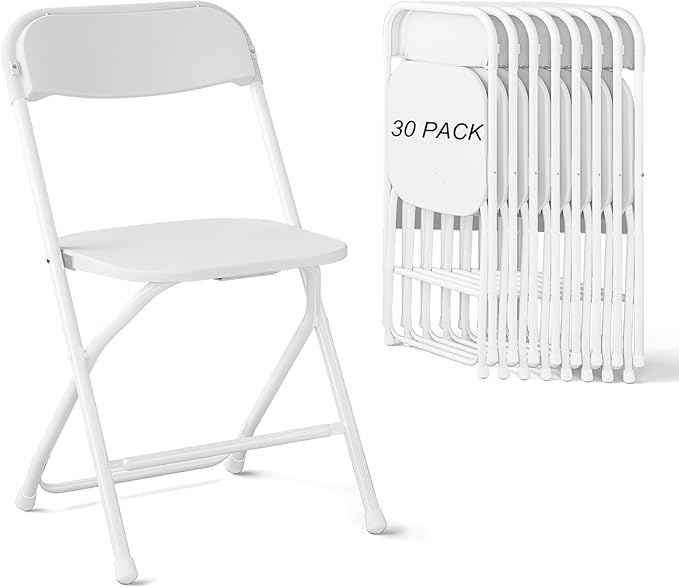 Folding Chairs30 Pack,Heavy Duty White Plastic Stackable Event Chairs for Indoor Outdoor, 350lb Capacity Portable Commercial Banquet Chairs for Wedding, Party, Office