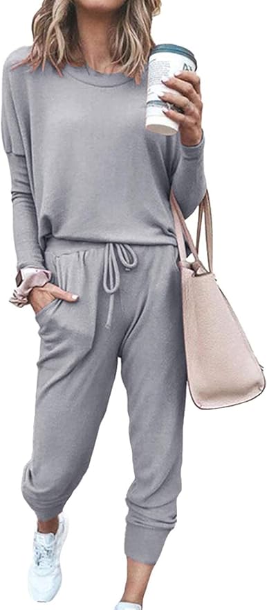 PRETTYGARDEN Women Fall 2 Piece Lounge Outfit Long Sleeve Tops High Waisted Jogger Pants Set Spring Travel Clothes Tracksuit
