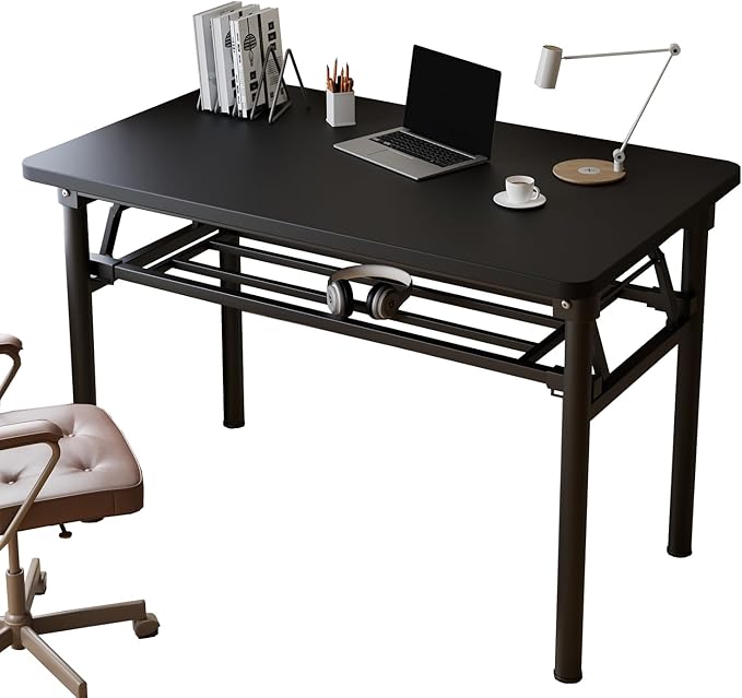 Folding Desk, 39.4" Foldable Desk for Small Spaces - Space Saving Folding Computer Desk, Portable Compact Design for Home Office, Bedroom, Dorm & Apartment, No Assembly Required