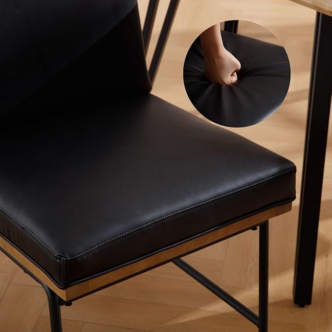 DUOMAY Mid-Century Modern Dining Chairs Set of 2, PU Leather Upholstered Side Chair with Rear Handle, Armless Chair with Metal Legs for Kitchen Dining Room Living Room Vanity, Black