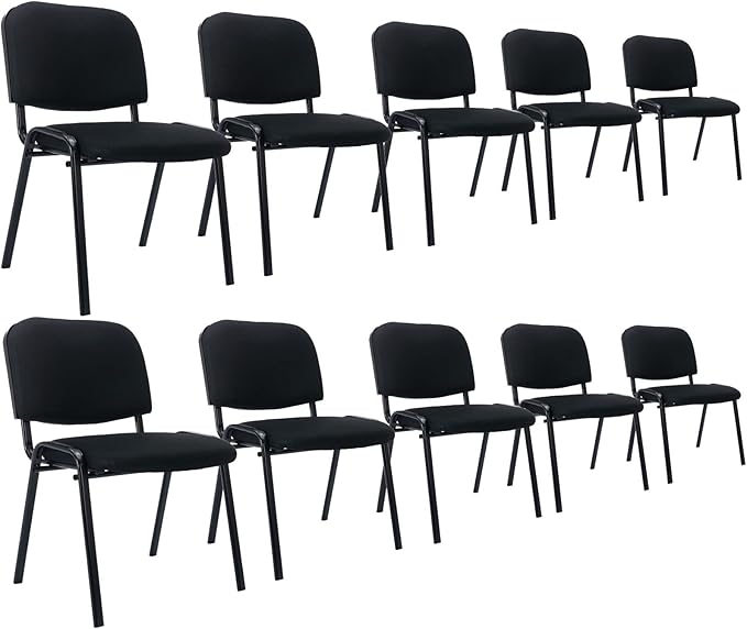 Black Modern Armless Mesh Back Stackable Office Chairs Set of 10, Ergonomic Conference Desk Chairs for Meeting/Events/Hall/Training Room
