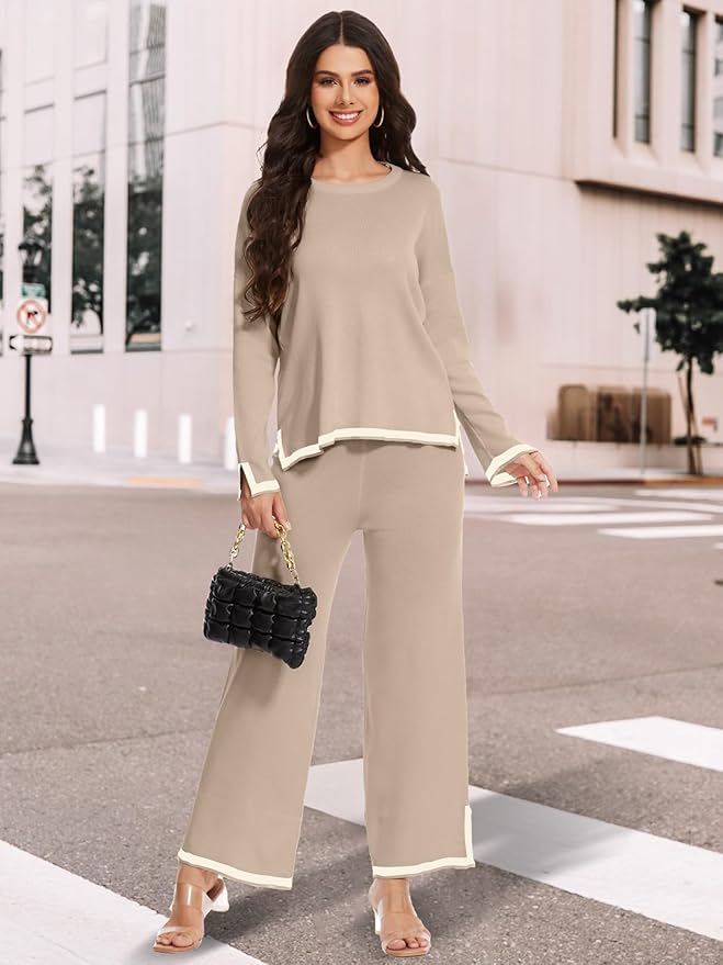 YOKGO Petite Lounge Sets for Women Long Sleeve Sweater Pajama Sets Sweatsuits 2 Piece Pant Sets Tracksuit Travel Outfits
