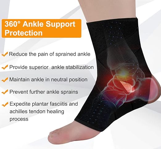 Vinaco 1 Pair Adjustable Compression Ankle Brace for Sprained Ankle, Strong Support & Breathable Ankle Support for Injury Recovery, Joint Pain, Swelling, Man & Women