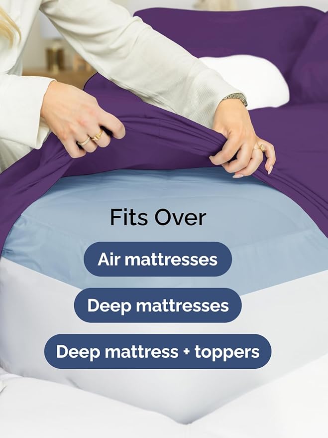 Extra Deep Pocket Queen Sheet Set - 4 Piece Breathable & Cooling Bed Sheets - Hotel Luxury Sheet Set - Ultra Soft, Wrinkle Free & Comfy - Easily Fits Extra Deep Mattresses - Deep Pocket Purple Sheets