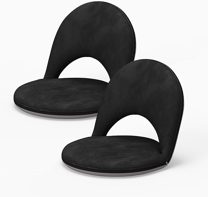 2 Pcs Floor Chair, Meditation Chair, 5-Position Folding Chair with Adjustable Back, Soft Sponge & Velvetean Cover, for Adults and Kids, Indoor Outdoor Use, Meditation, Gaming, Camping, Black