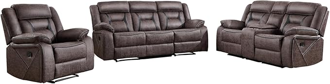 EBELLO Faux Leather Recliner Sofa Furniture Set for Living Room, Recliner Chair, Manual Loveseat, 3 Seat Recliniing Sofa Couch Set for Meeting Room, Grey