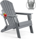 FUNBERRY Folding Adirondack Chair, All Weather HDPE Fire Pit Chairs with Cup Holder for Outdoor