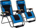 Amopatio Padded Oversized Zero Gravity Chair Set of 2 with Cup Holder, 30" Wide Folding Reclining Camping Lounge Chairs with Headrest/Footrest for Indoor and Outdoor, Support 400LBS,Blue