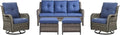 Rilyson Wicker Patio Furniture Set - 5 Piece Rattan Outdoor Sectional Conversation Sets with 2 Rocking Swivel Chairs,2 Ottomans and 1 Sofa for Porch Deck Garden(Mixed Grey/Blue)