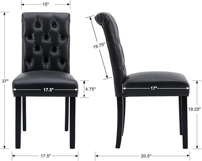 chairus Dining Chairs Set of 2 Mid Century Modern Living Room Chairs with Button Tufted High Back PU Leather Armless Chair Comfy Upholstered Side Chairs for Kitchen/Restaurant/Bedroom, Black