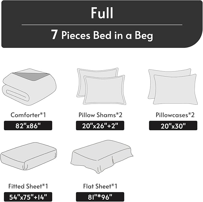 MUXHOMO 7 Pieces Full Comforter Set, Reversible Bed in a Bag Full Size, All Season Bedding Set with Comforter, Flat Sheet, Fitted Sheet, Pillowcases & Shams, Peacock Blue & Ivory