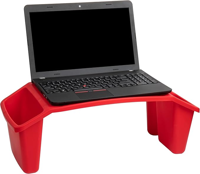 Mind Reader Kids Lap Desk, Portable Activity Tray with Side Storage, Stackable Plastic Desk for Drawing, Snacks, Study, Set of 2, Red