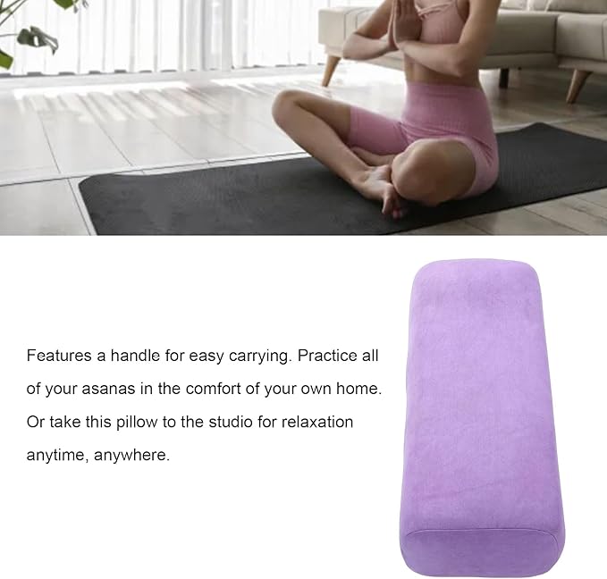 SPYMINNPOO Yoga Bolster, Meditation Cushion & Floor Pillow with 3 Layer Support, Washable Velvet Cover & Carry Handle (Purple)