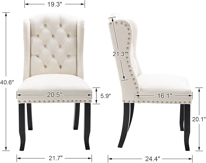 DUOMAY Modern Tufted Dining Chairs Set of 8, Velvet Upholstered Dining Room Chairs Armless Guest Side Chair for Kitchen Dining Room, Wingback Accent Chairs with Solid Wood, White