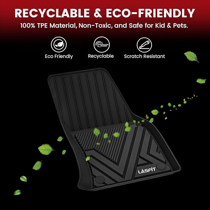 LASFIT Floor Mats Fit for Volkswagen VW Tiguan 2024 2023 2022 2021 2020 2019 2018 All Models, Custom Fit TPE All Weather Waterproof Anti-Slip Floor Liners 1st & 2nd Row Car Mats, Black