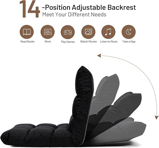 Giantex Floor Sofa Chair Video Gaming Chair with 14 Adjustable Position, Padded Back Support Floor Cushioned Seat, Folding Lazy Chair for Meditation, Reading, Watching, Living Room Recliner(Black)