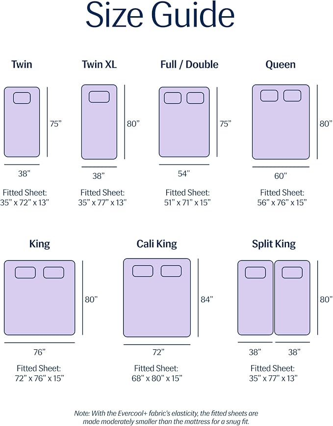 REST® Evercool®+ Fitted Sheet, Twin XL, Lavender Breeze, 13" Deep (up to 15’’), Breathable Bedding for Hot Sleeper and Night Sweats, Bed Sheet with Ionic+ Self-Cleaning Silver Yarn for Sensitive Skin