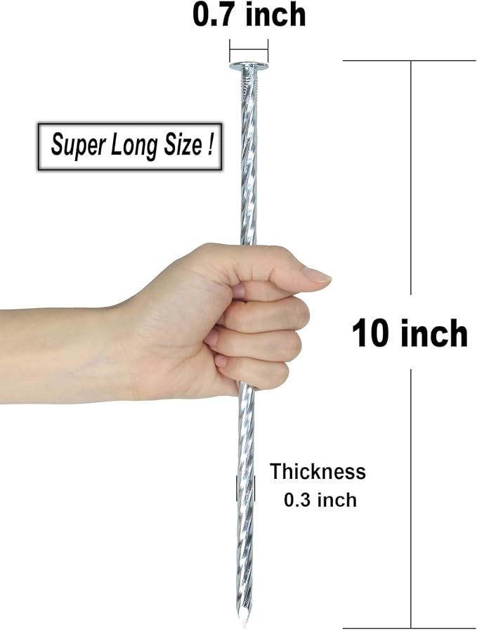 10 Inch Landscape Stakes Galvanized Metal Landscape Edging Anchoring Spikes Stakes, Camping Stakes Tent Pegs for Artificial Turf, Paver Edging, Weed Barrier, House Construction, Carpentry (15)