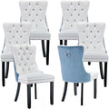 YeahFurn Modern Dining Chairs Set of 6, Tufted Upholstered Dining Room Chairs with Nailhead, PU Leather Front & Velvet Back, Solid Wood Legs, Kitchen Chairs, Sillas de Comedor (White & Light Blue)