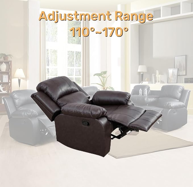Caberryne Leather Recliner Chair for Living Room Furniture Set,Black Leather Reclining Couch for Small Space/Rv, Wall Hugger Single Recliner/Home Theater Chairs for House/Office(Chair)