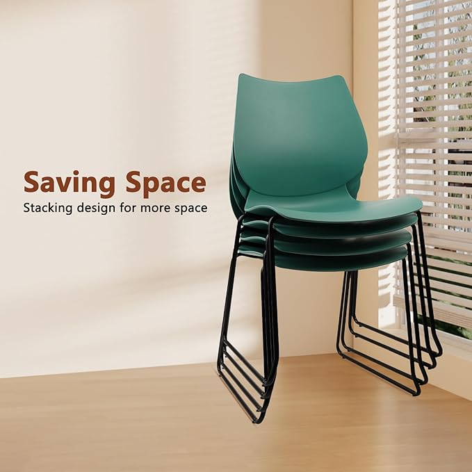Stacking Chairs, Stackable Waiting Room Chairs, Conference Chair with Back & Church Chairs No Wheels with Metal Legs, Suitable for Offices Conference Training Waiting Room Set of 8, Green