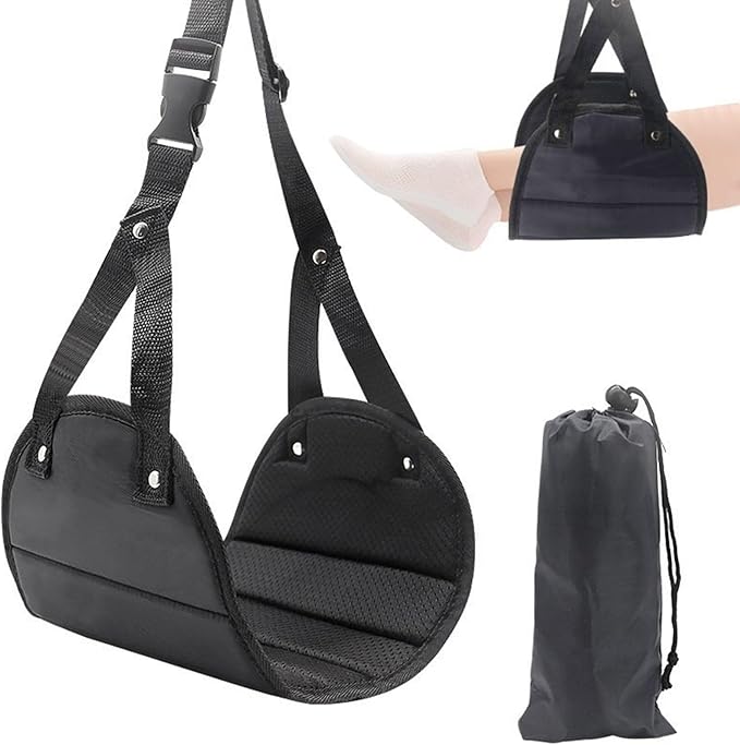 Portable Airplanes Foot Rest Hammock Adjustable Travel for Long Flight Comfort Relief